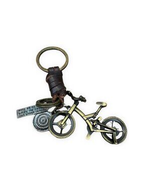 Vintage Bronze Bicycle Keychain Leather Steampunk Bike Charm Bag Clip